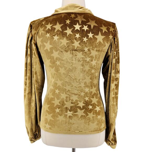 POL Crushed Velvet Gold Star Button Front Puff Long Sleeves Ruched Front Large - Picture 4 of 9